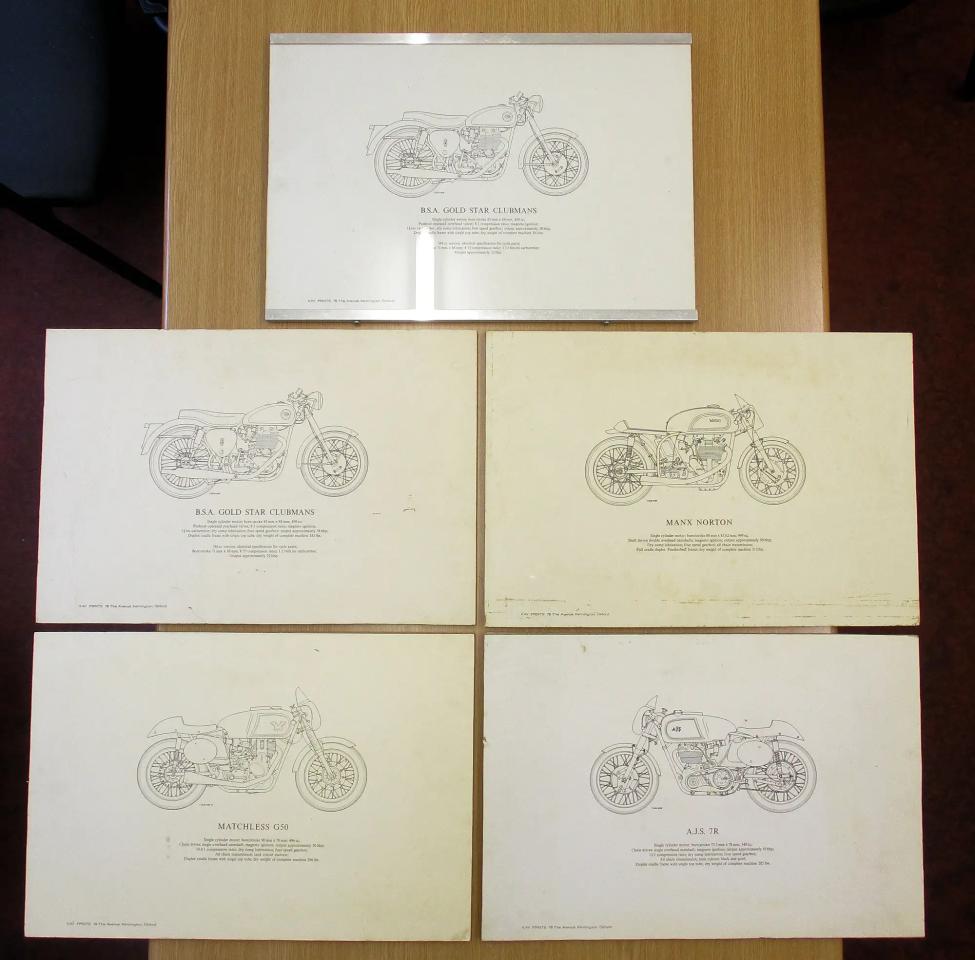 Unknown Collection of Five British Motorcycle Specs Prints