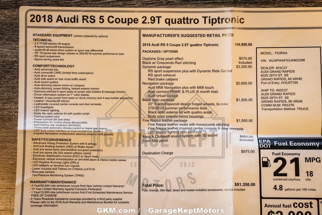 2018 Audi RS5 2.9T Quattro