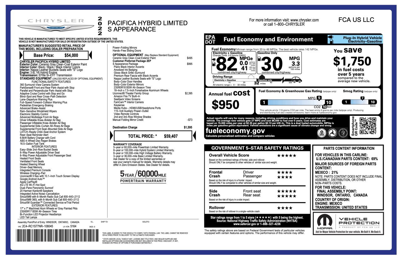 2022 Chrysler Pacifica Hybrid Limited